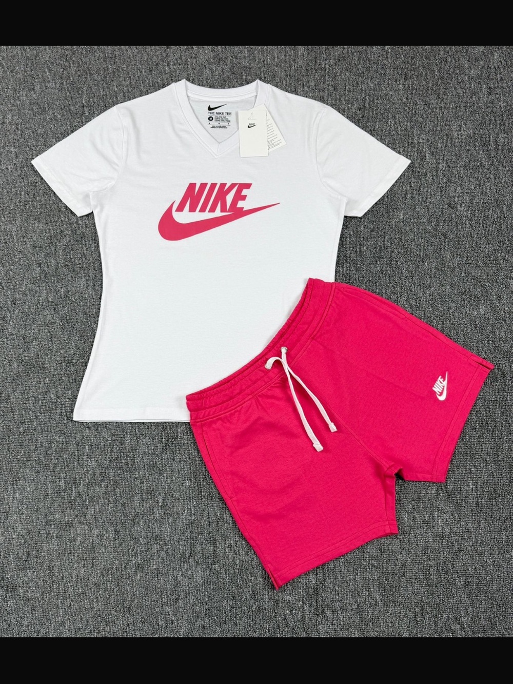 Nike White Tee with Hot Pink Athletic Drawstring Shorts